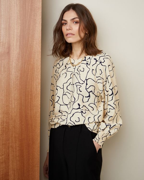 Dunnes Stores | Cream Gallery Long Sleeve Print Blouse