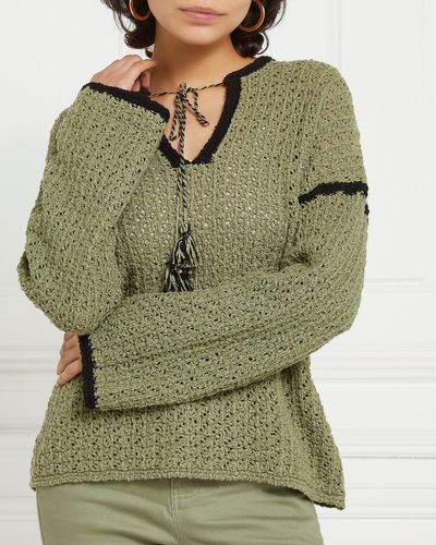 Gallery Tie-Neck Open-Stitch Knitted Jumper thumbnail