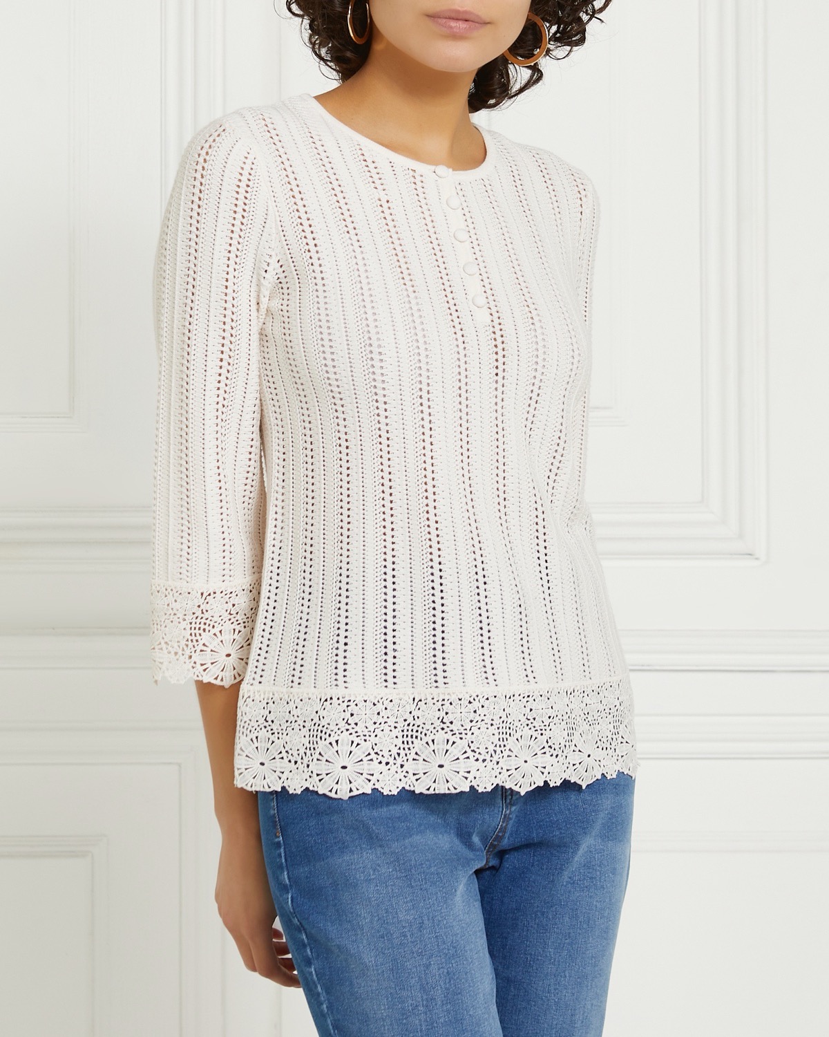 Dunnes Stores  Ivory Gallery Lace Hem Square Neck Top