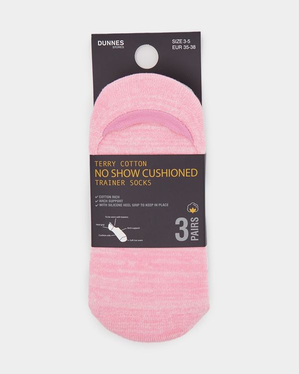 Terry Cotton No Show Cushioned Trainer Socks - Pack Of 3