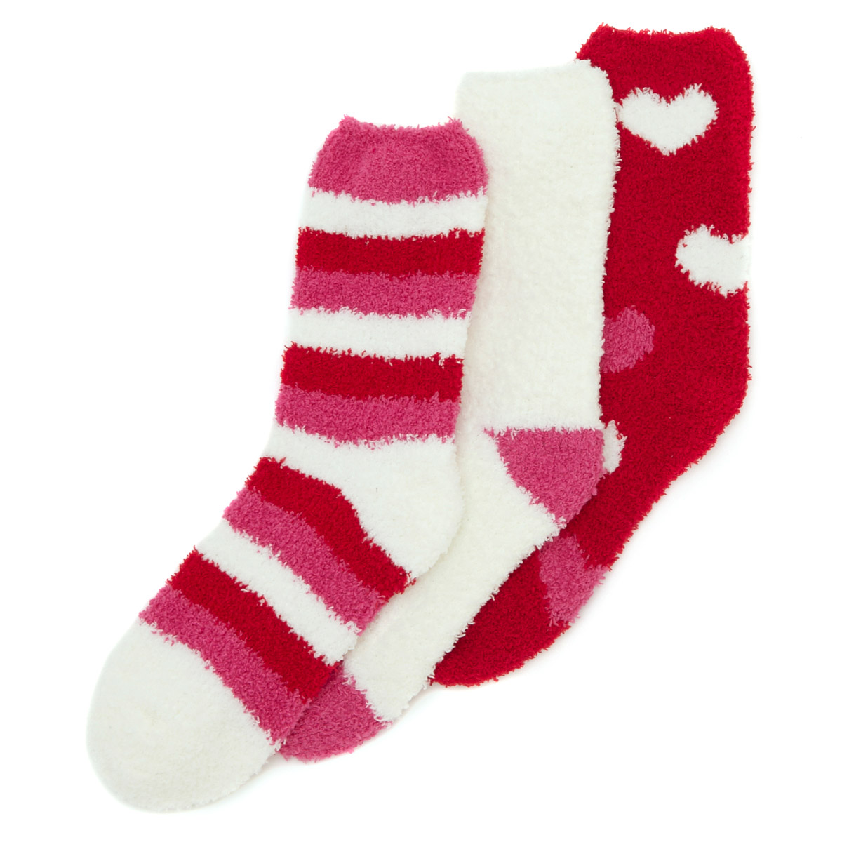 Dunnes Stores | Red-hearts Fluffy Socks - Pack Of 3