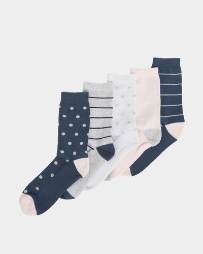 Cotton Blend Crew Socks With Cushion Soles - Pack Of 5