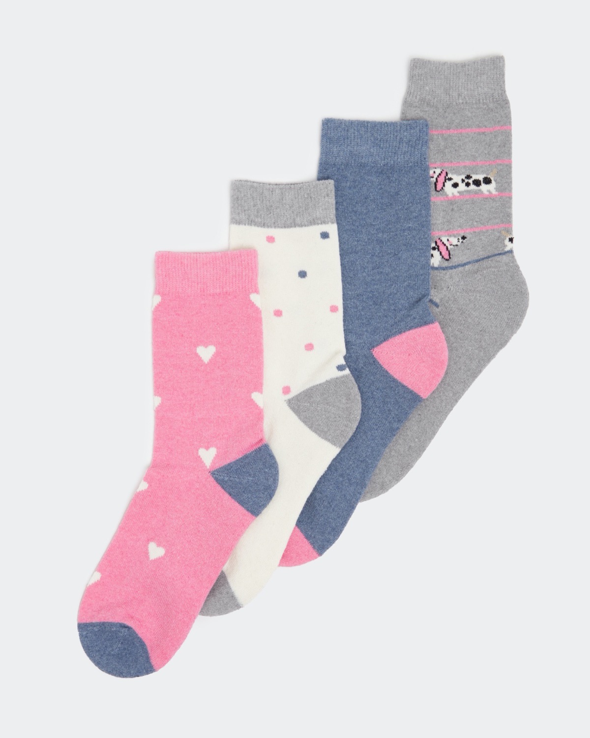 Dunnes Stores | Pink Cushion Sole Cotton Design Crew Socks - Pack Of 4