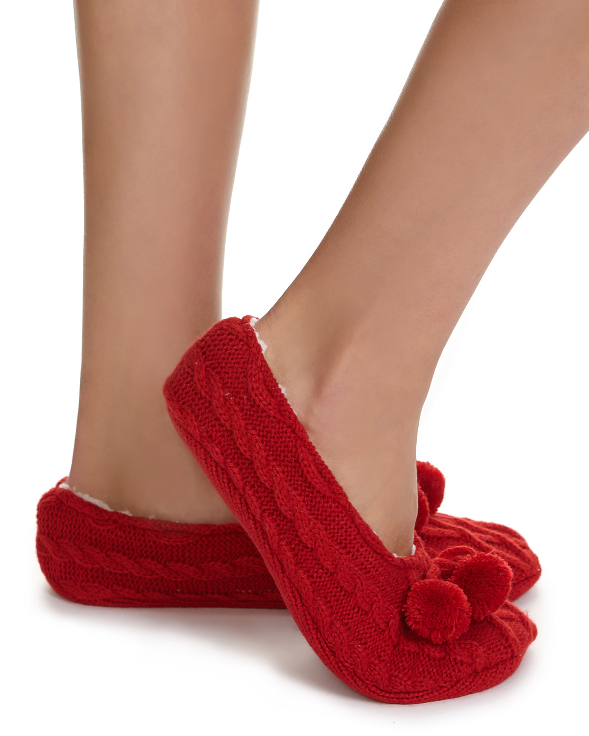 Red Cable Knit Ballerina Slippers