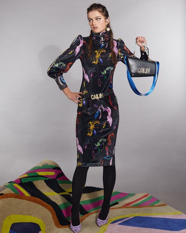 Joanne Hynes Muse Lady Velvet Dress With Modular Snood Collar