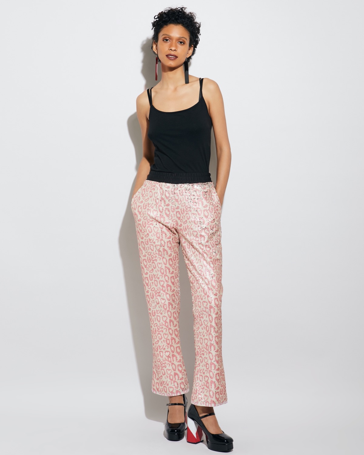 Dunnes Stores | Pink Joanne Hynes Rose Gold Animal Print Sequin Trousers