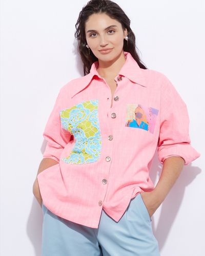 Joanne Hynes Pink Messy Stuff Shirt With Lace Appliqué And Pearl Embellishment