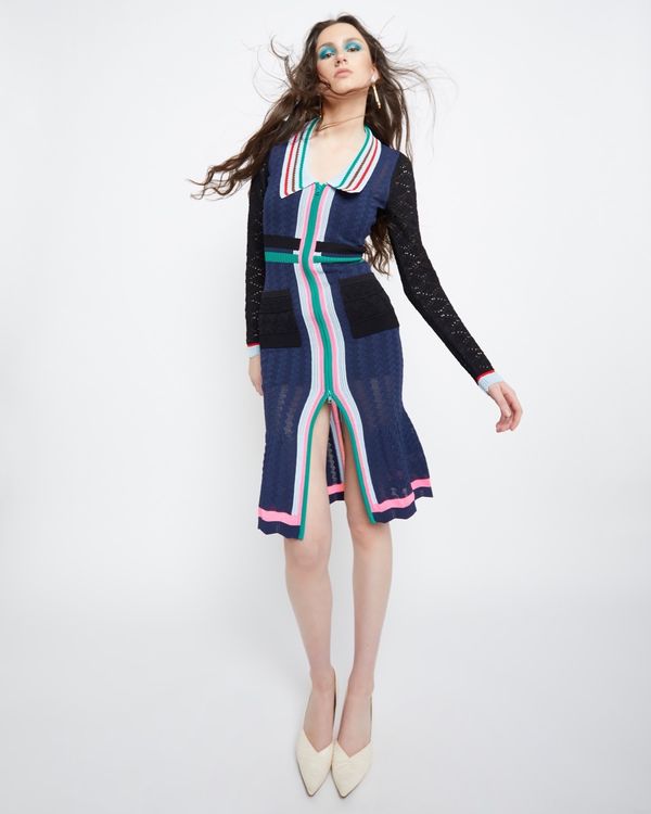 Joanne Hynes Pointelle Knit Zip-Up Cardigan Dress