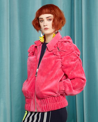 Joanne Hynes Berry Pink Bow Velvet Jacket thumbnail