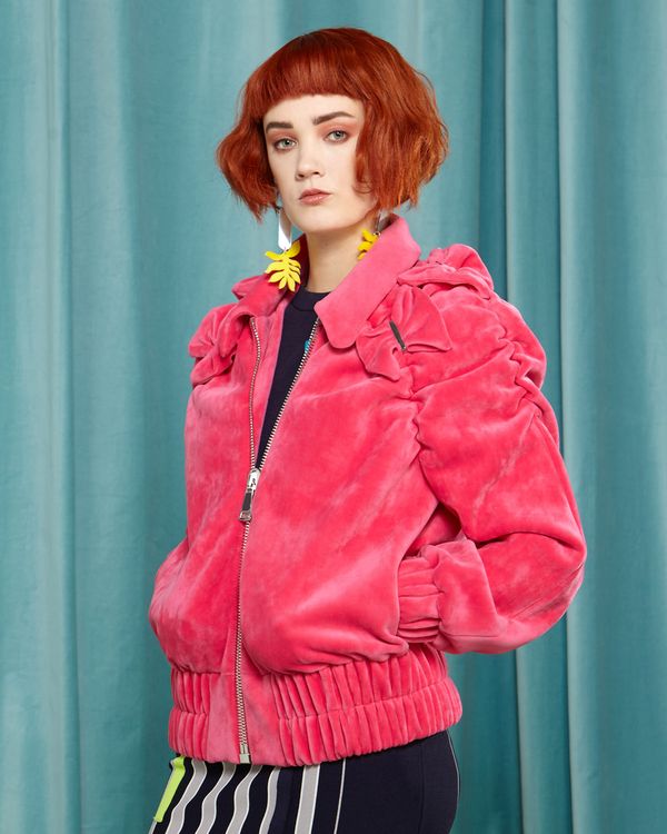 Joanne Hynes Berry Pink Bow Velvet Jacket