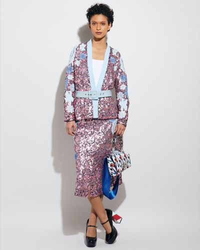 Joanne Hynes Sequin Jacket with Lace Appliqué Spring Flowers