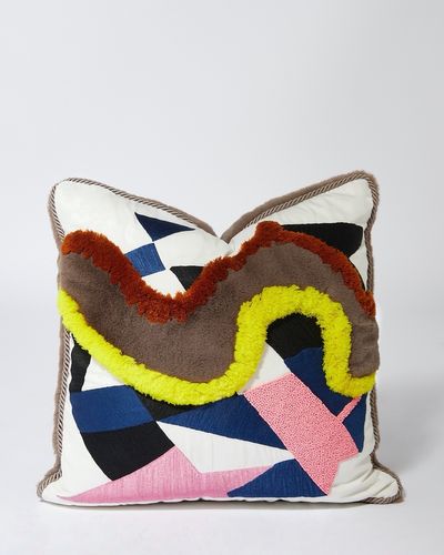 Joanne Hynes Night Traffic Beaded And Tufted Cushion With Fake Fur Appliqué