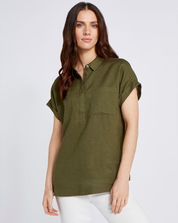 Paul Costelloe Living Studio 100% Linen Green Pocket Shirt