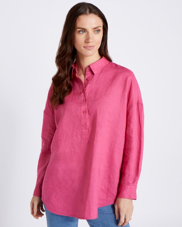 Paul Costelloe Living Studio Pink Curve Hem 100% Linen Shirt