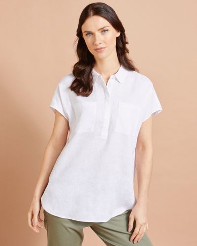 Paul Costelloe Studio Linen Pocket Shirt in White