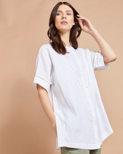 Paul Costelloe Studio Linen Kimono Trim Shirt in White