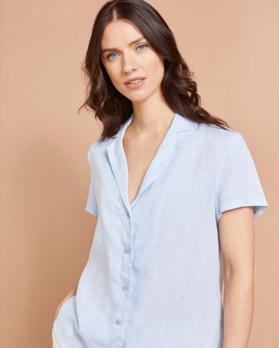 Paul Costelloe Studio Linen Shirt in Light Blue with Revere Collar