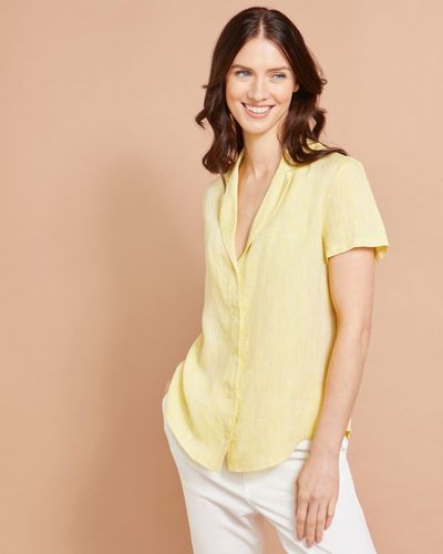Paul Costelloe Studio 100% Linen Shirt in Lemon with Revere Collar