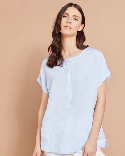 Paul Costelloe Studio Linen Shirt in Light Blue With Concealed Placket