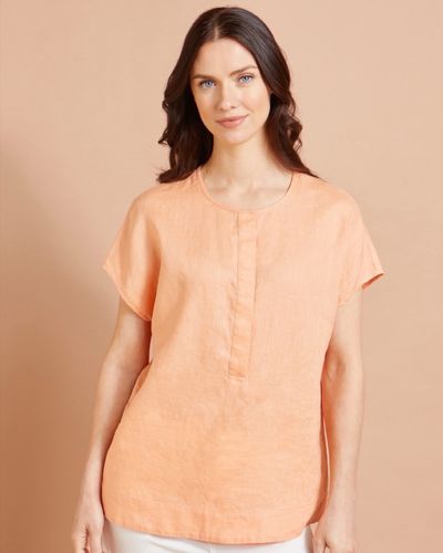 Paul Costelloe Studio Linen Shirt in Orange With Concealed Placket thumbnail