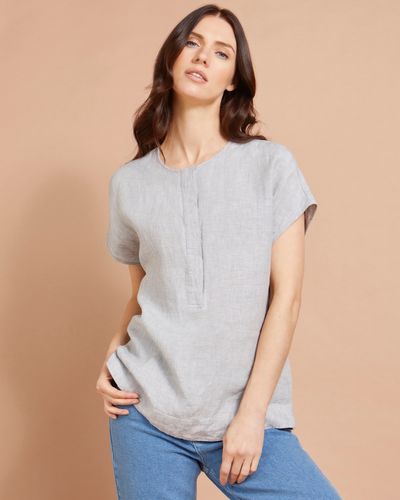 Paul  Costelloe Studio 100% Linen Concealed Placket Shirt in Grey