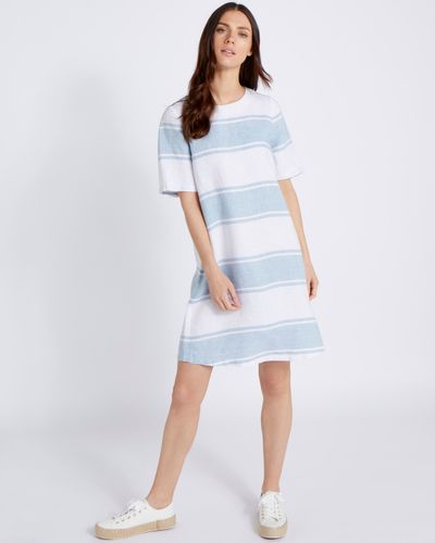 Paul Costelloe Living Studio 100% Linen Blue Stripe Linen Dress thumbnail