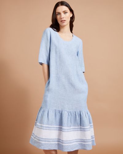 Paul Costelloe  Studio Linen Peplum Maxi Dress in Blue