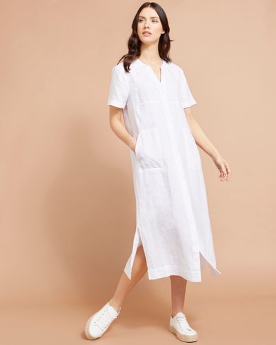 Paul Costelloe Studio Linen Panel Dress in White thumbnail