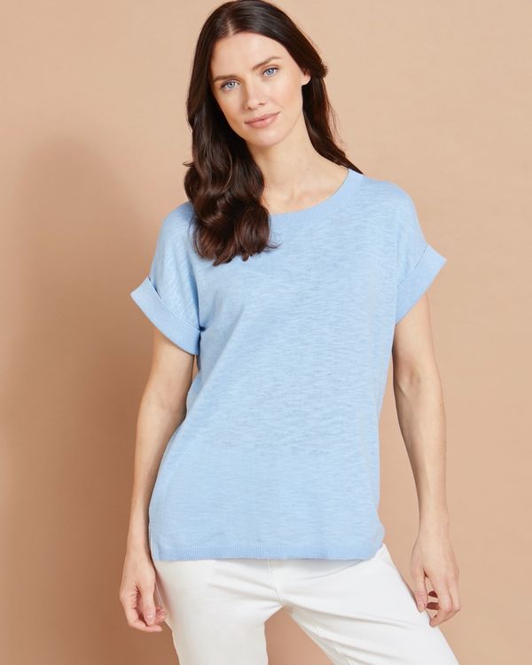 Paul Costelloe Studio Button Back Knitted Tee in Light Blue