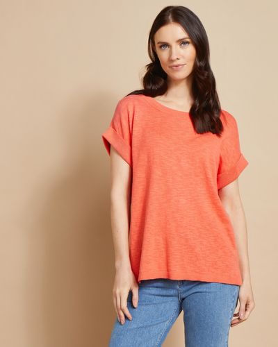 Paul Costelloe Studio Button Back Knitted Tee in Coral