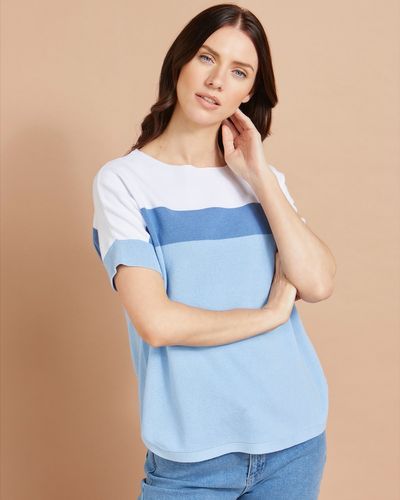 Paul Costelloe Studio Colour Block Knitted Tee in Blue