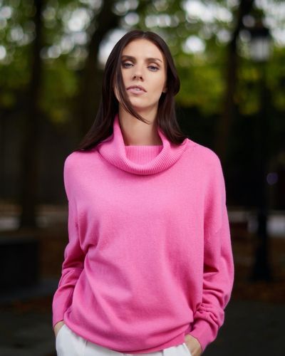 Paul Costelloe Studio Merino Wool Rolled  Pink Neck Jumper