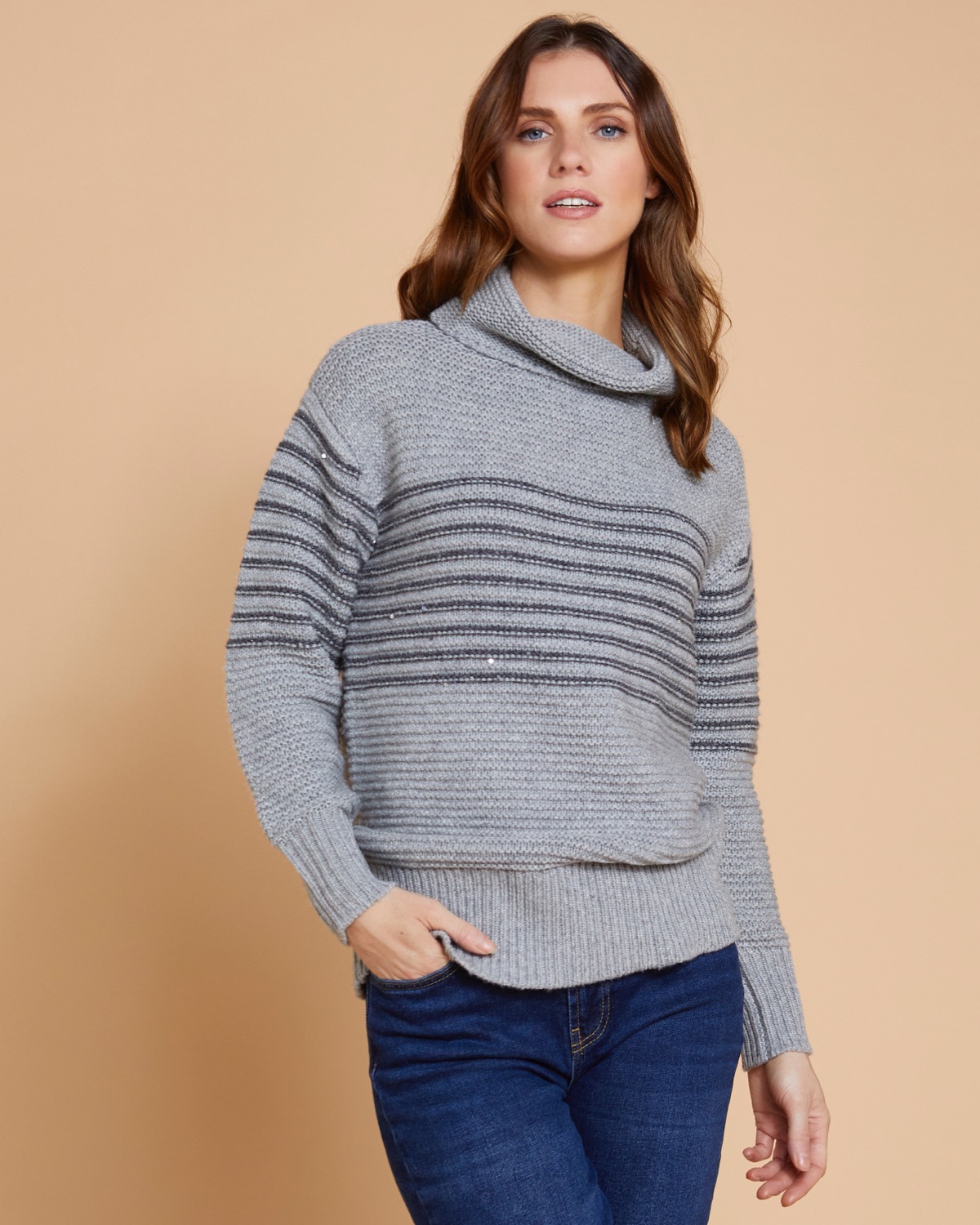 Dunnes Stores  Grey Paul Costelloe Living Studio Grey Chunky Sequin Knit  Jumper