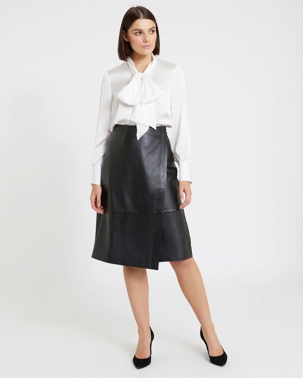 Dunnes Stores | Black Paul Costelloe Living Studio Leather Wrap Skirt