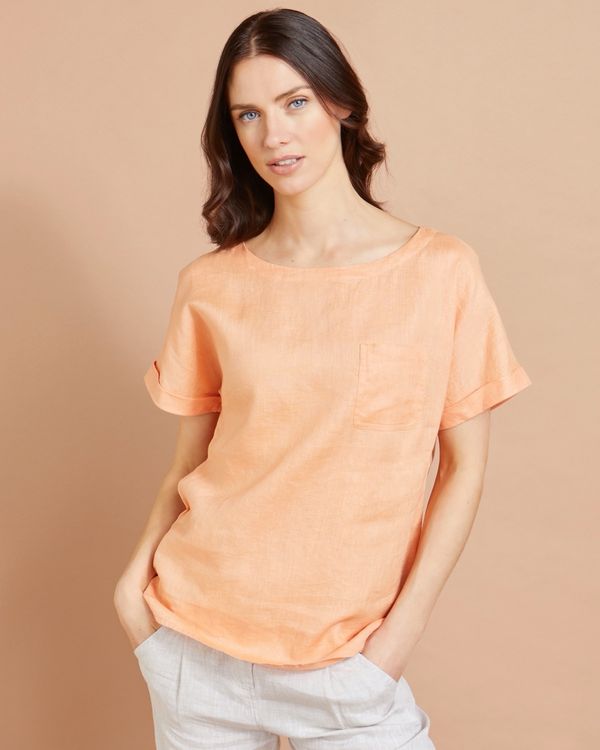 Paul Costelloe Studio Linen Pocket T-Shirt in Orange