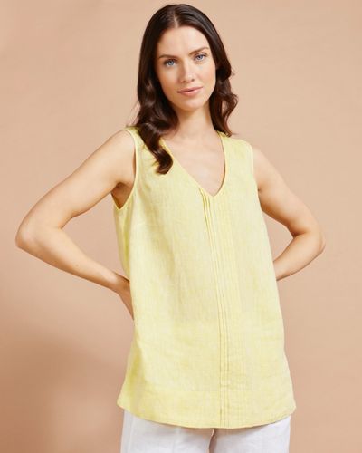 Paul Costelloe Studio 100% Linen Vest in Lemon Pintuck