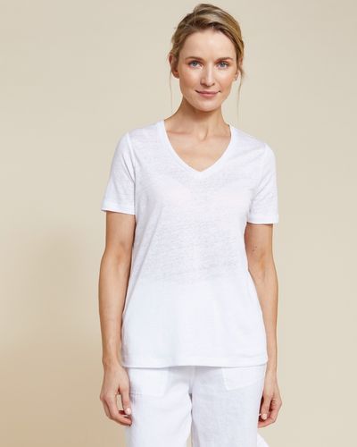 Paul Costelloe Living Studio White Linen V-Neck T-Shirt
