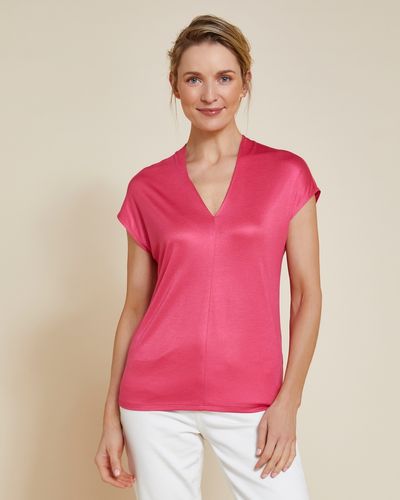 Paul Costelloe Living Studio Pink Mercerised V-Neck T-Shirt