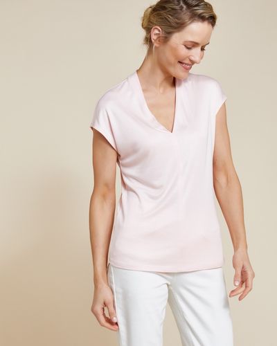 Paul Costelloe Living Studio Light Pink Mercerised V-Neck T-Shirt