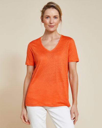 Paul Costelloe Living Studio Orange Linen V-Neck T-Shirt thumbnail