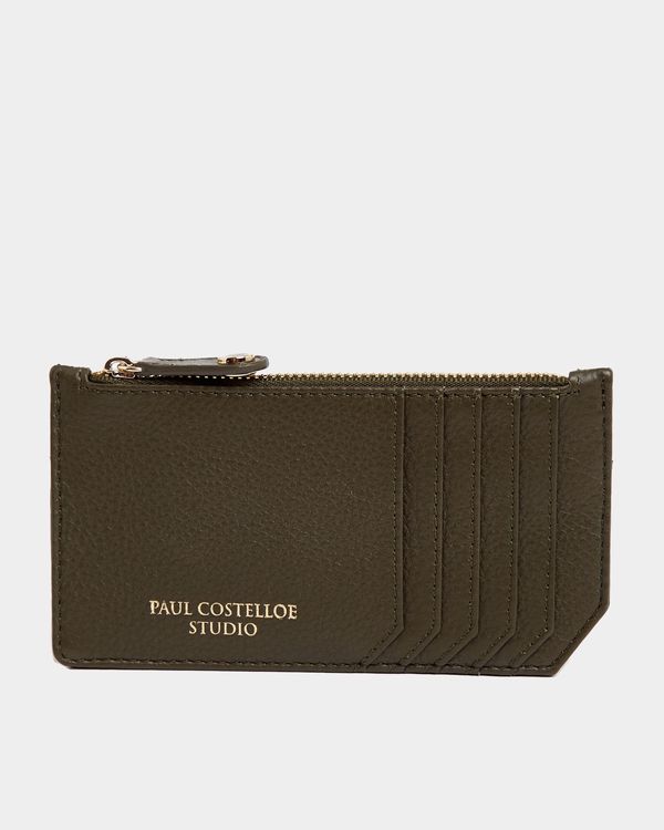 Paul Costelloe Living Studio Green Leather Zip Card Holder