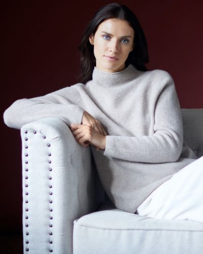 Paul Costelloe Living Studio Natural Ribbed Funnel Neck Cashmere Jumper