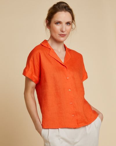 Paul Costelloe Living Studio Orange Revere Collar Linen Shirt thumbnail