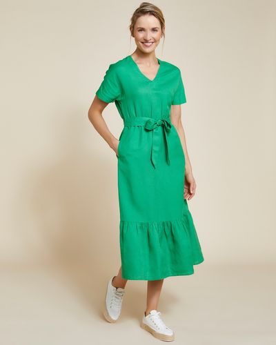 Paul Costelloe Living Studio Green Tiered Hem Linen Dress