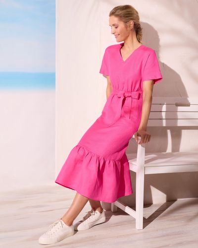 Paul Costelloe Living Studio Pink Tiered Hem Linen Dress