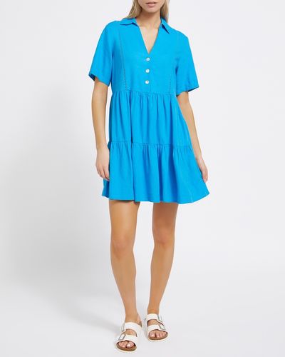 Mini Linen Mix Blue Tired Dress