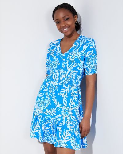 Dunnes Stores | Blue Floral Linen Mix Mini Dress
