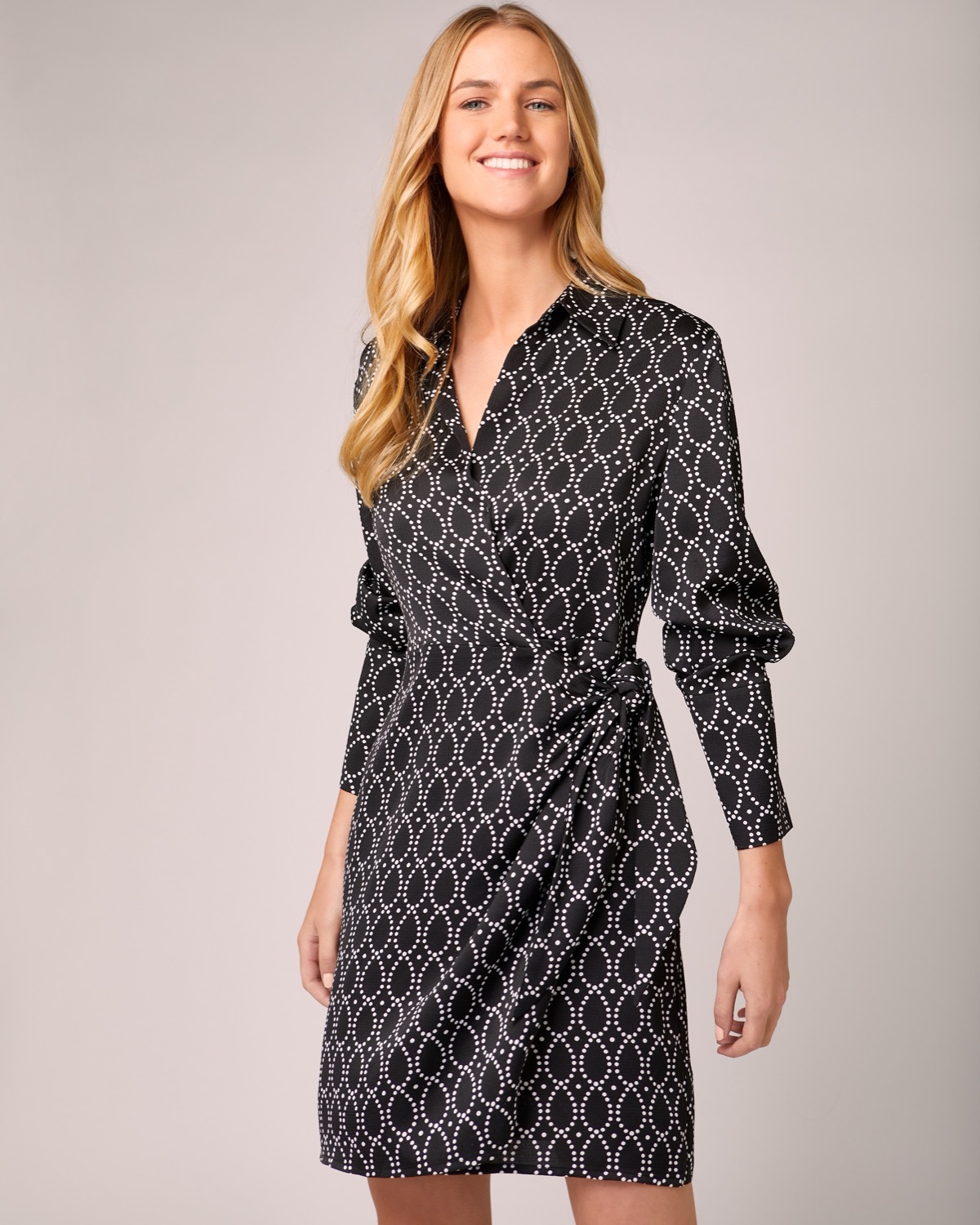 Dunnes Stores | Black-white Mono Lurex Wrap Dress