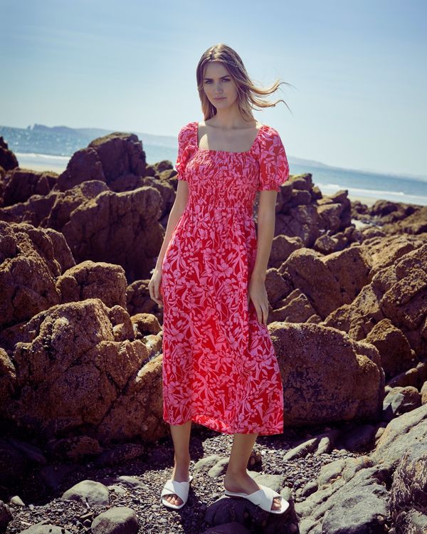 Dunnes Stores | Pink Shirred Midi Dress