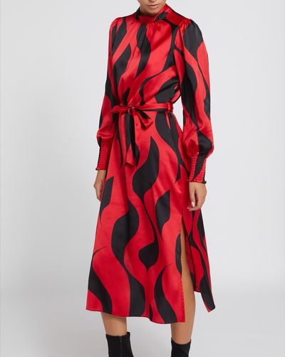 Abstract Print Midi Satin Dress